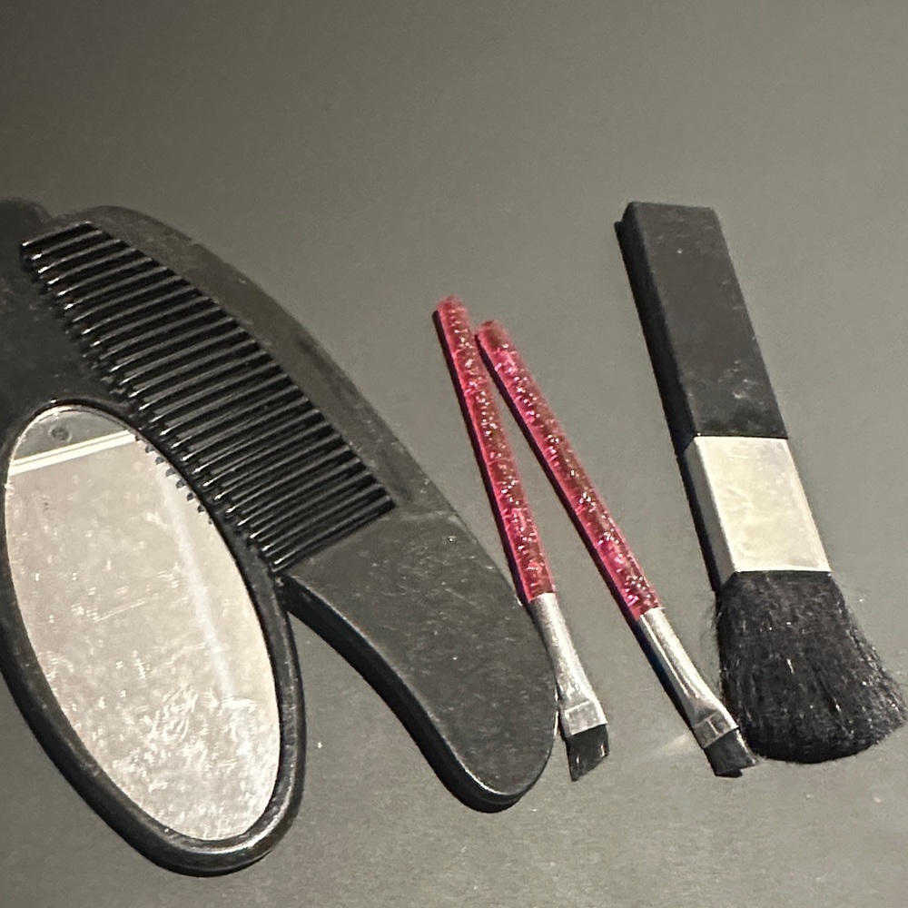 Black Comb and Pink Makeup Brushes Set